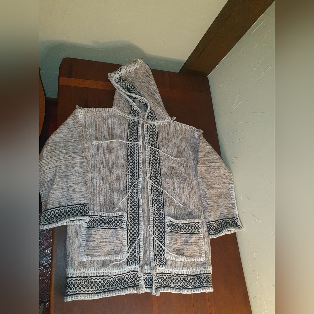 Vintage 90s Hooded Gray Moroccan Kachabia Jacket